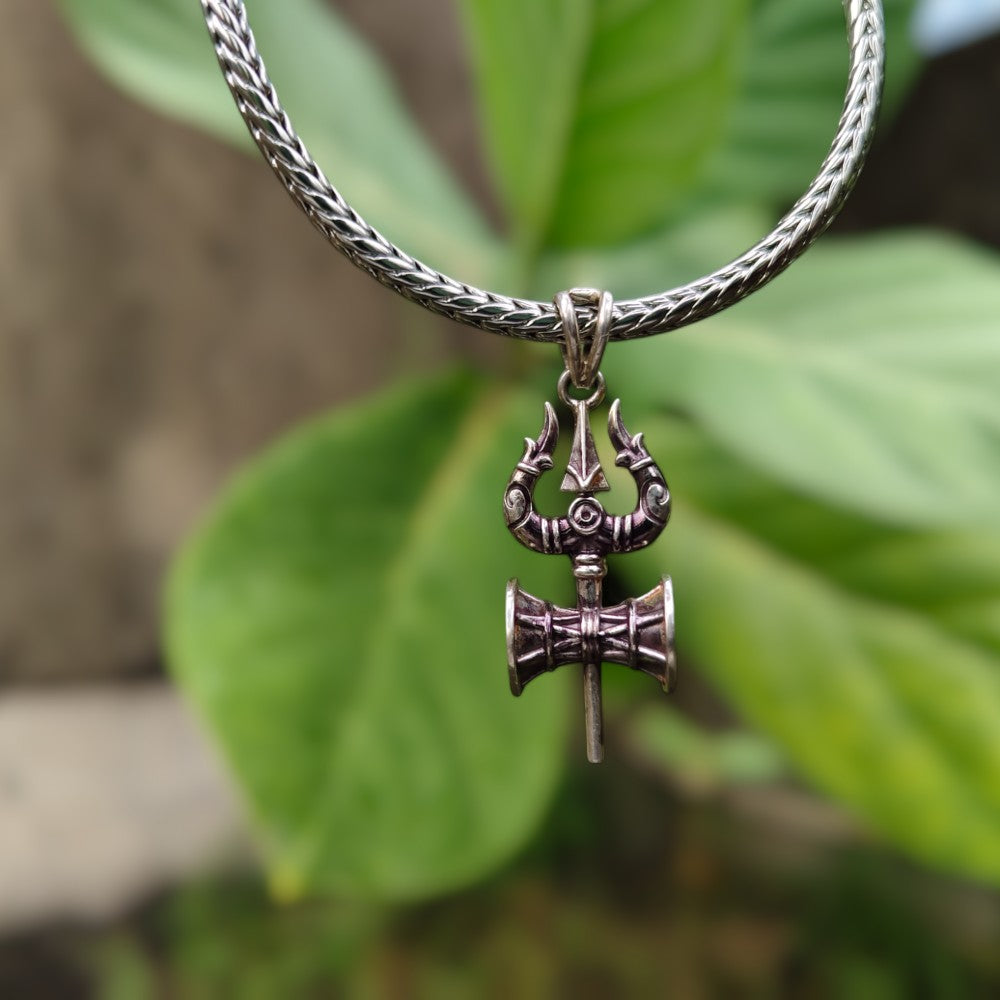Lord Shiva Trishul Pendant -Oxidized silver plating