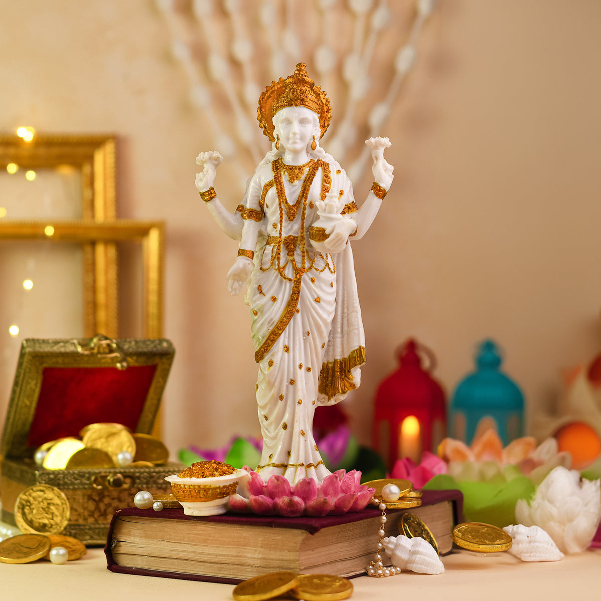 Antique Finish -Goddess Lakshmi Idol  | Perfect for Pooja Room & Home Decor .