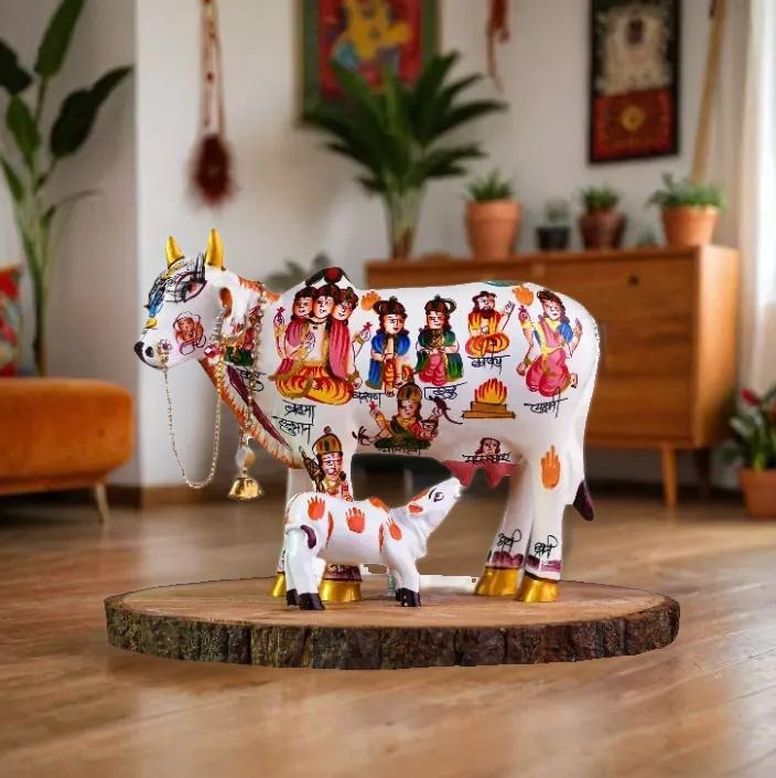 Vastujewel Blessed Kamdhenu Cow and Calf for Home and Gifting (19cmx12cmx15cm)