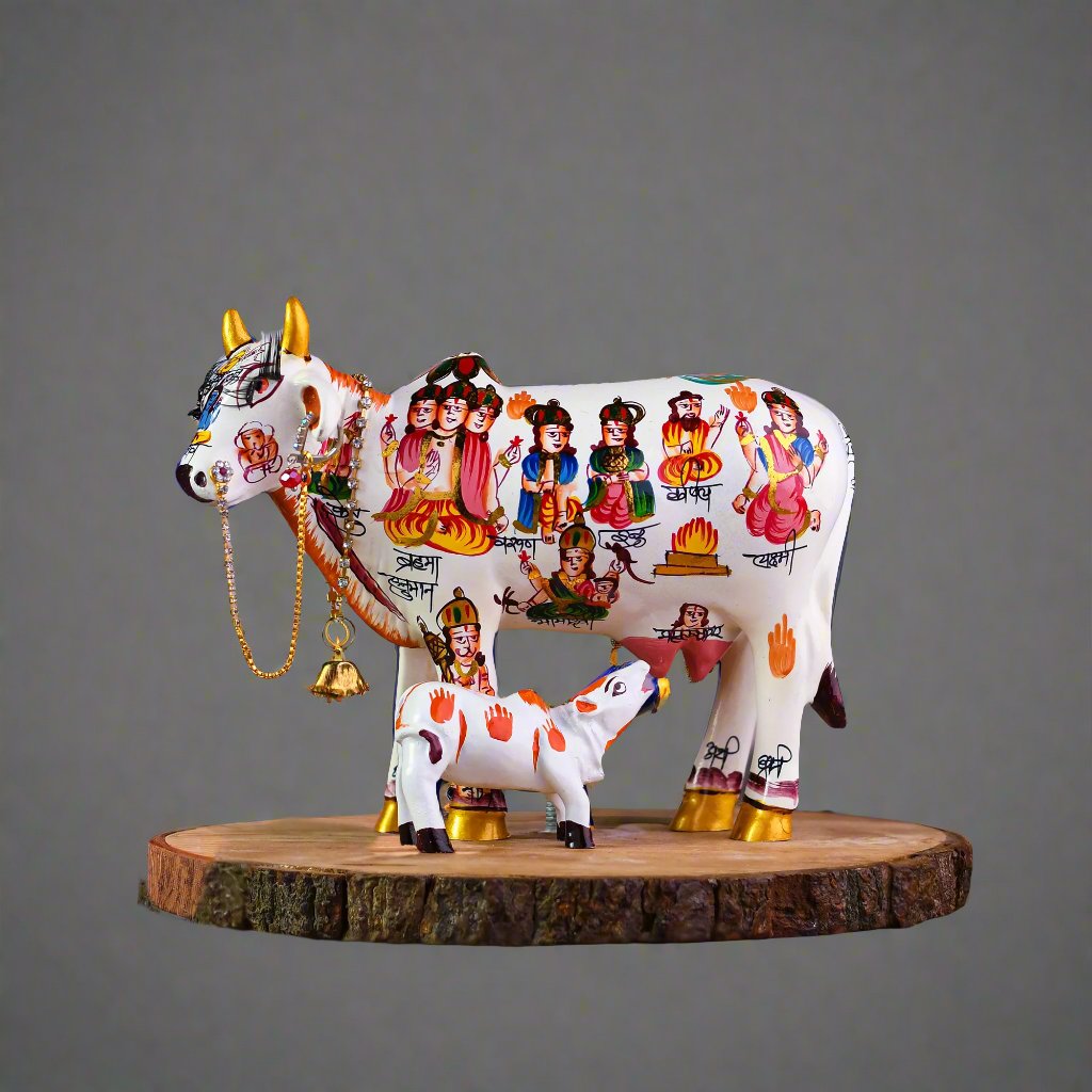 Vastujewel Blessed Kamdhenu Cow and Calf for Home and Gifting (19cmx12cmx15cm)