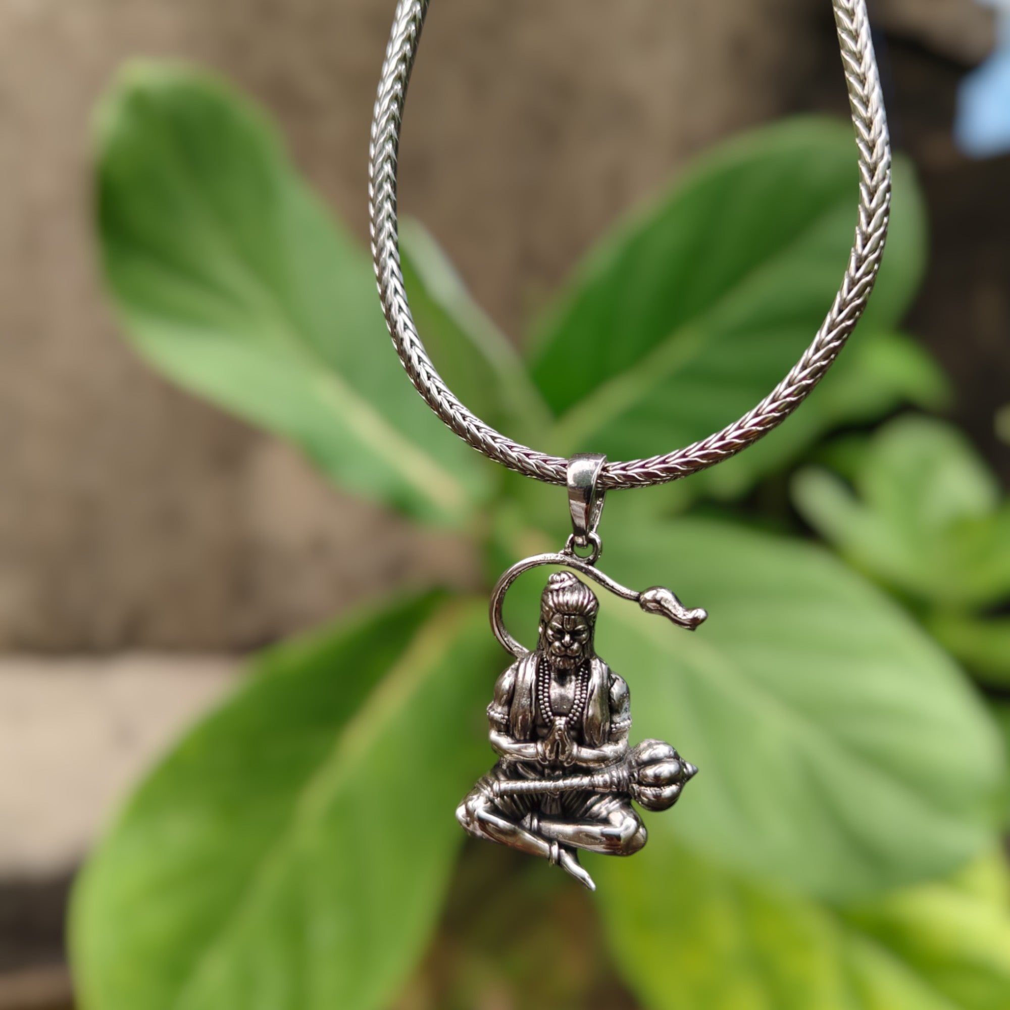 Hanumanji With Gada Pendant -Oxidized silver plating