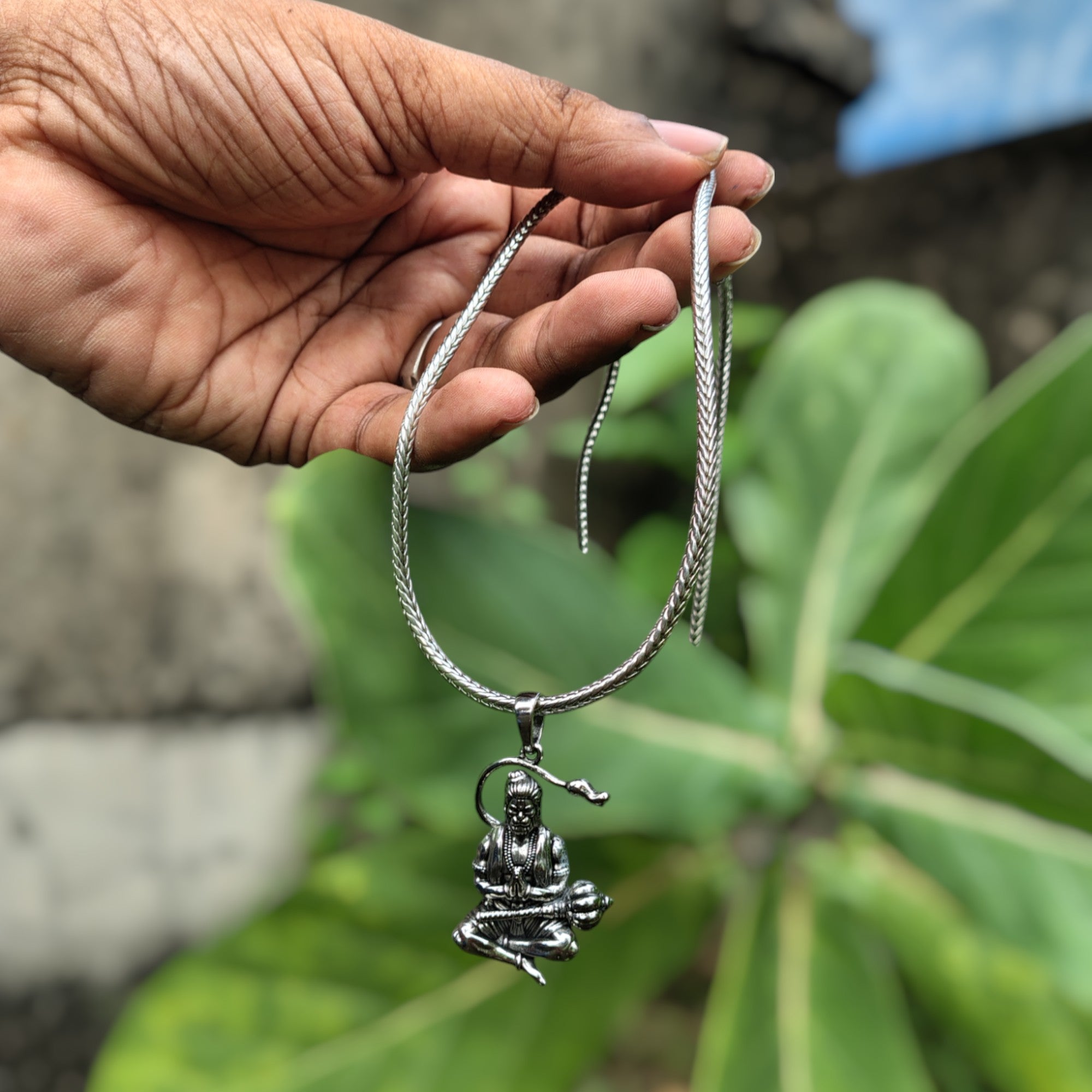 Hanumanji With Gada Pendant -Oxidized silver plating