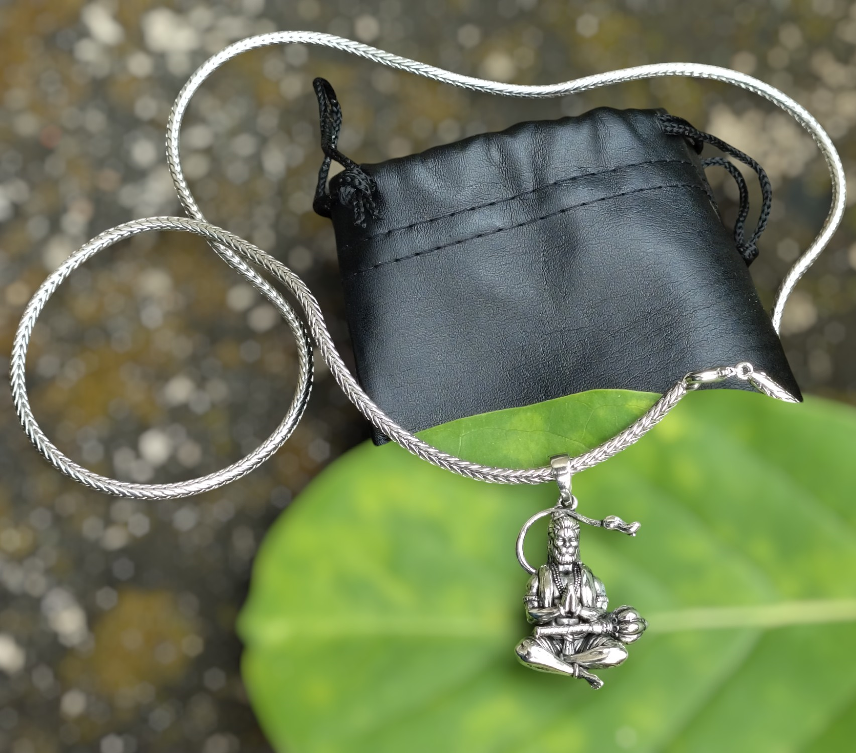 Hanumanji With Gada Pendant -Oxidized silver plating