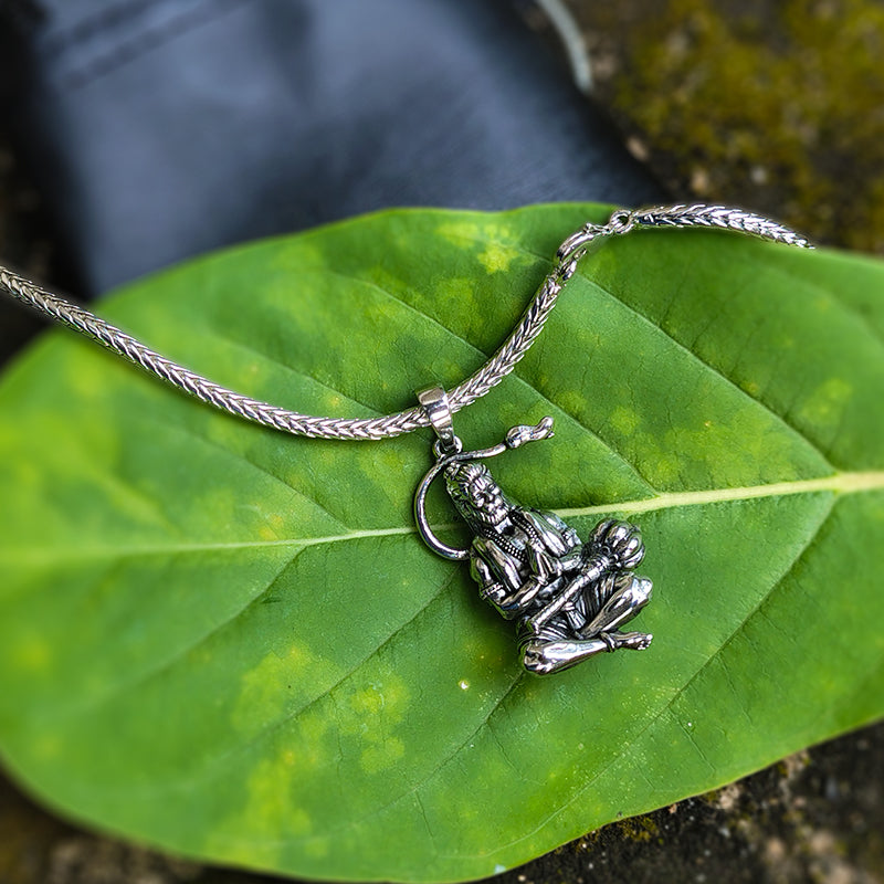 Hanumanji With Gada Pendant -Oxidized silver plating