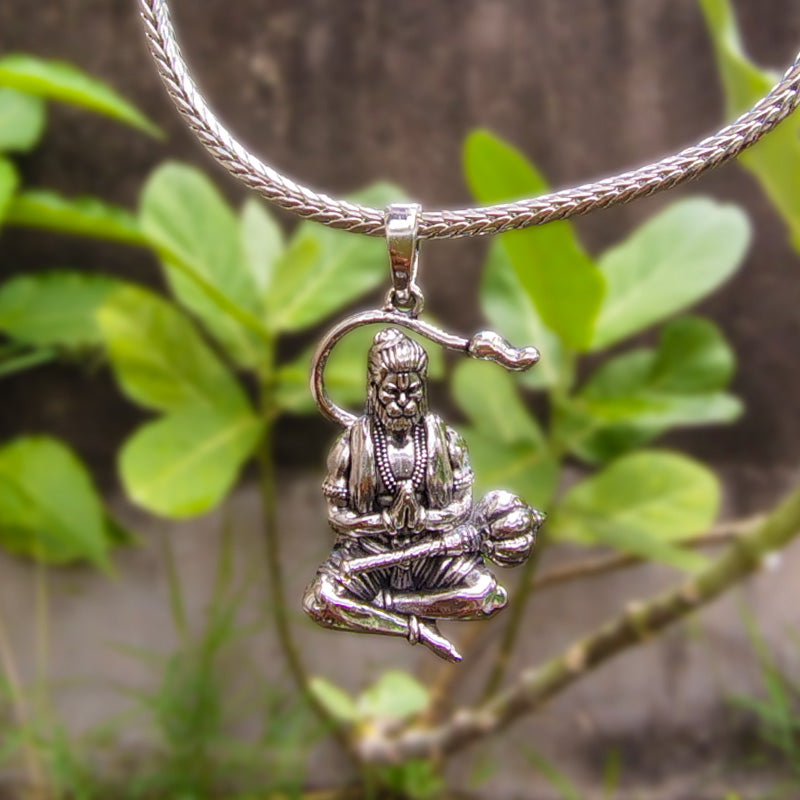 Hanumanji With Gada Pendant -Oxidized silver plating