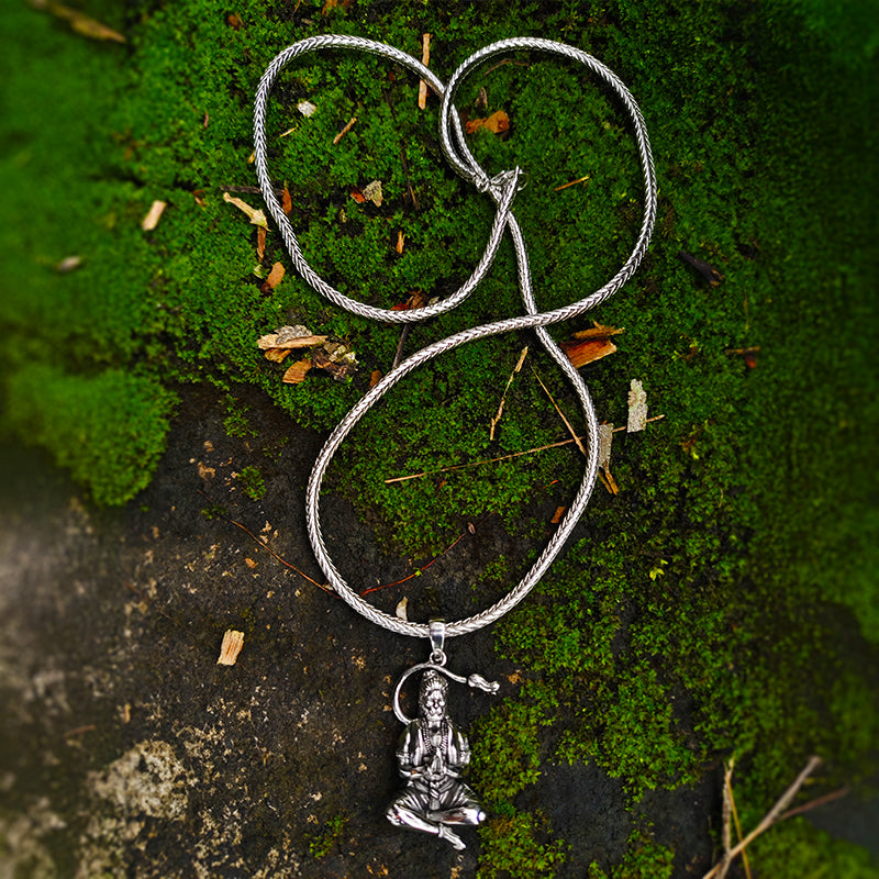 Hanumanji With Gada Pendant -Oxidized silver plating