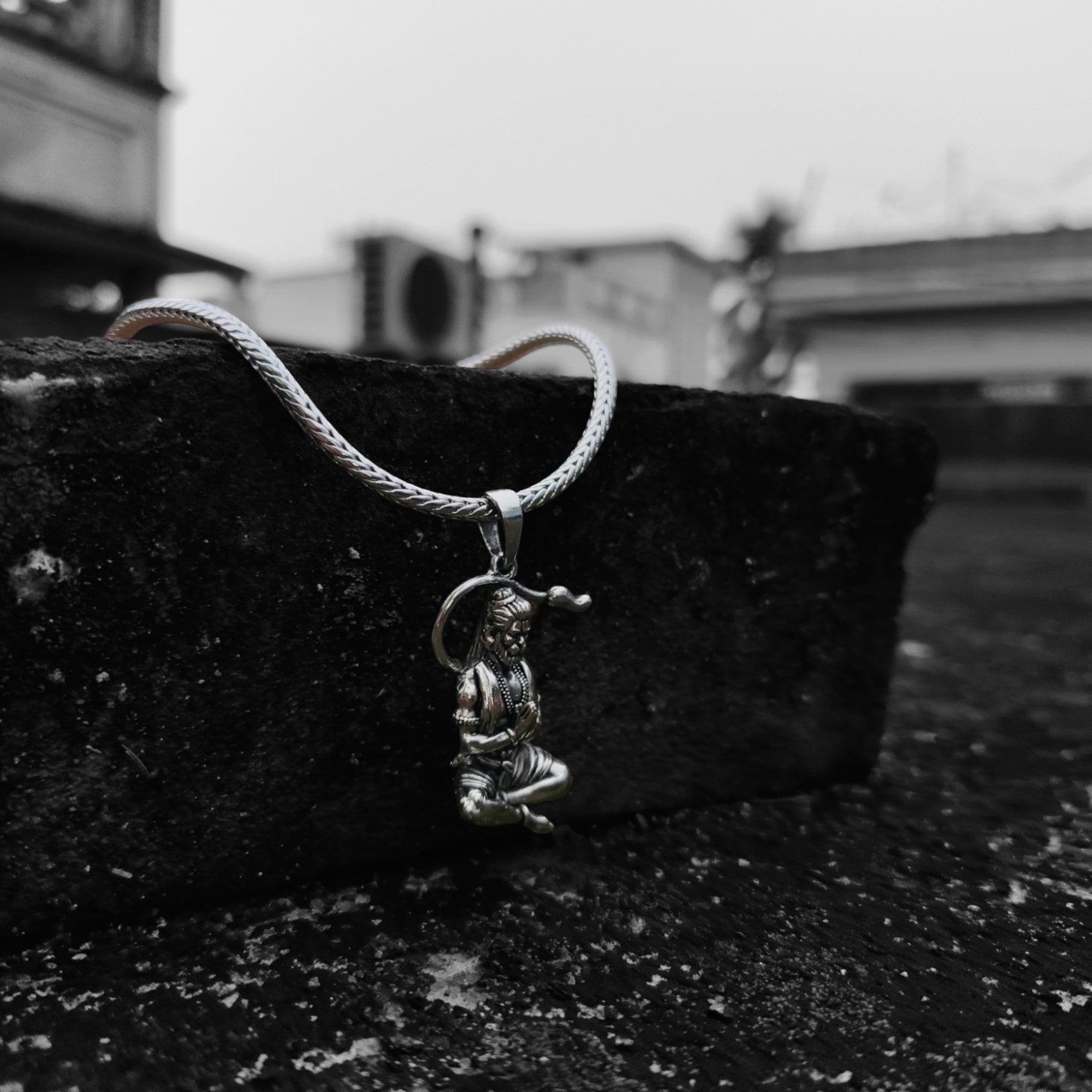 Hanumanji With Gada Pendant -Oxidized silver plating