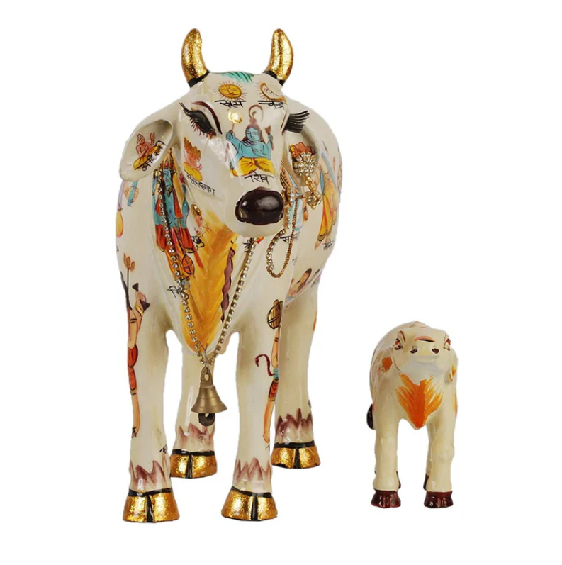 Vastujewel Blessed Kamdhenu Cow and Calf for Home and Gifting (19cmx12cmx15cm)