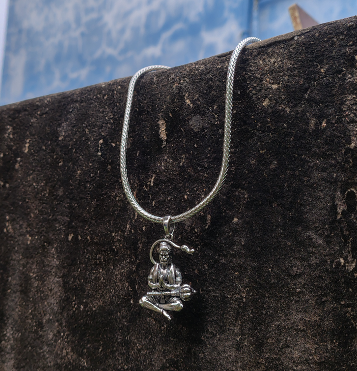 Hanumanji With Gada Pendant -Oxidized silver plating